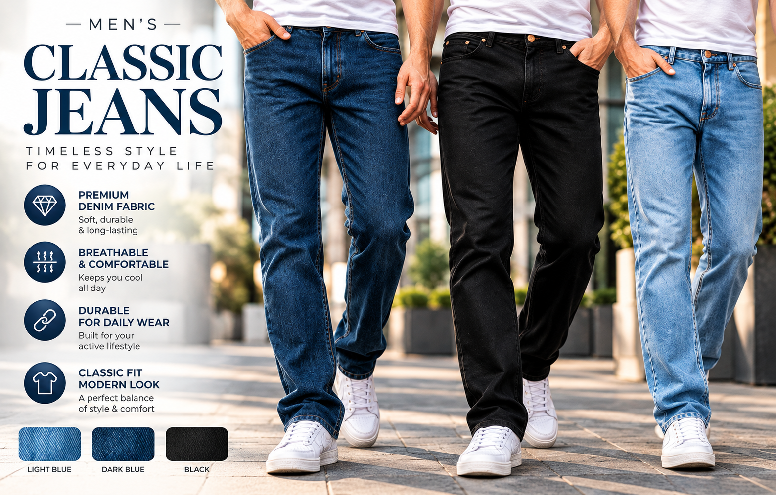 Men's Classic Fit Straight Leg Denim Jeans – Heavy Duty Cotton Work Jeans